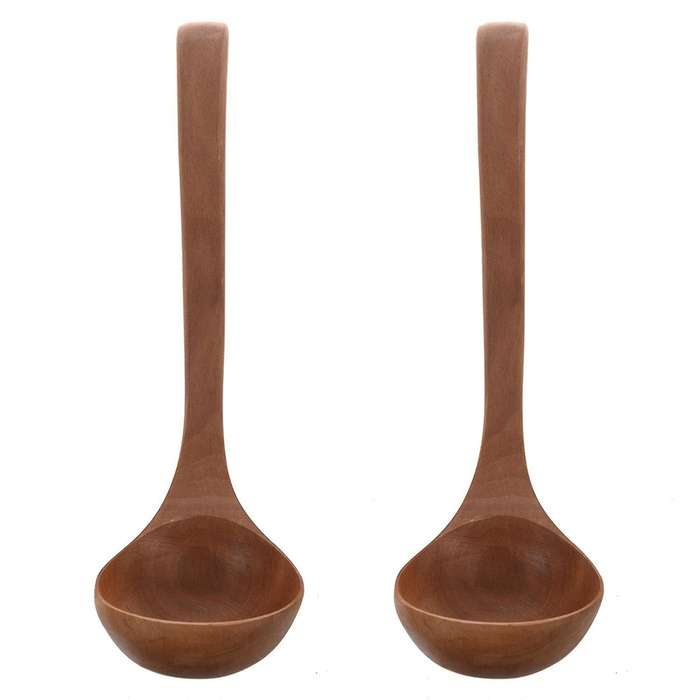 Home Kitchen Tableware Hook End Design Brown Wooden Soup Ladle 11.4