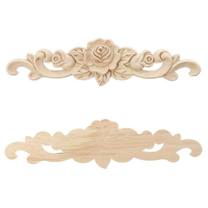 2 European Style Woodcarving Furniture Inlaid Decals Unpainted 38x8cm