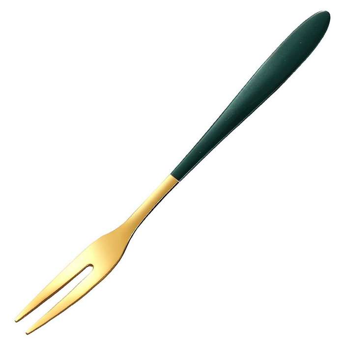 5pieces Of 5inch Stainless Steel Fruit Fork Two Tooth Fork Dark Green