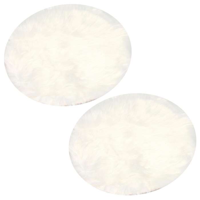 2x Faux Peau De Mouton En Laine Tapis 30 X 30 Cm Natte (rond Blanc)