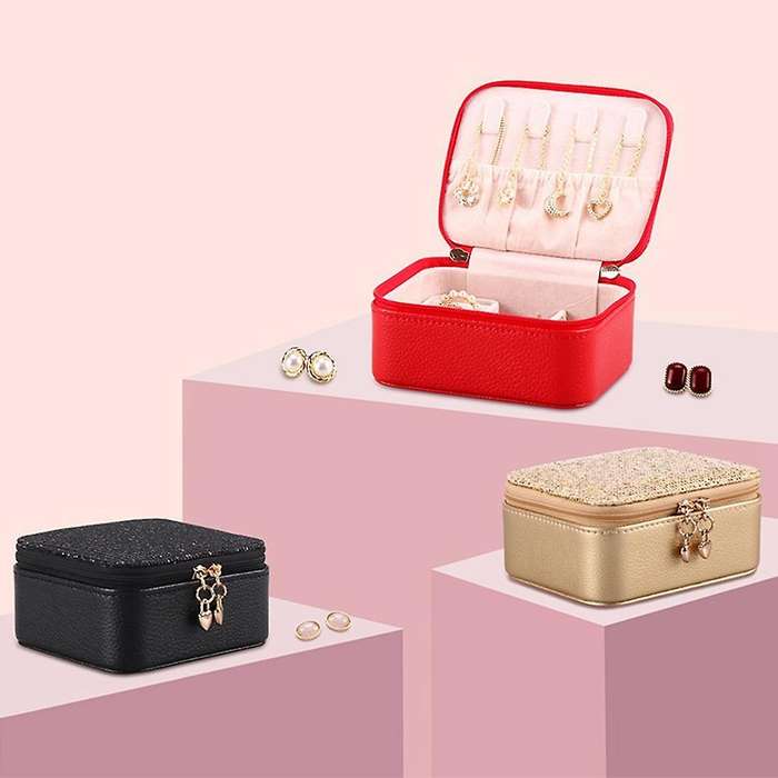 Jewelry Box Necklace Pu Storage Box Travel Portable Storage Box Gold