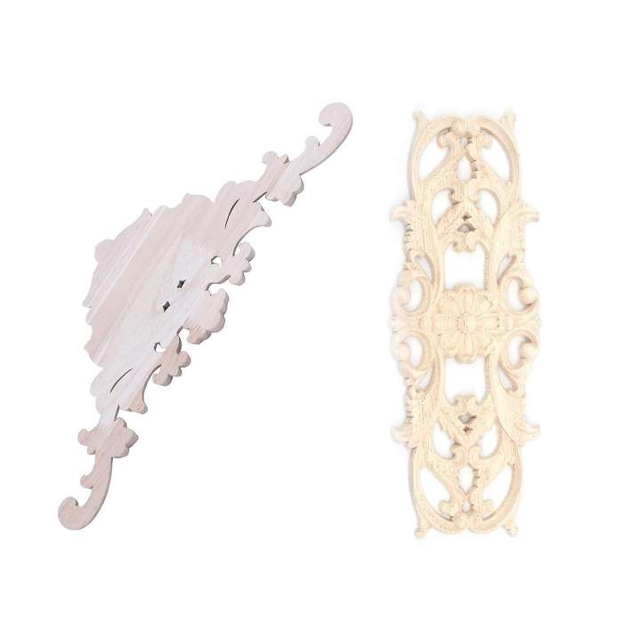 1x Rubber Wood Carved Applique Furniture Craft Decor 38x15x1.2cm