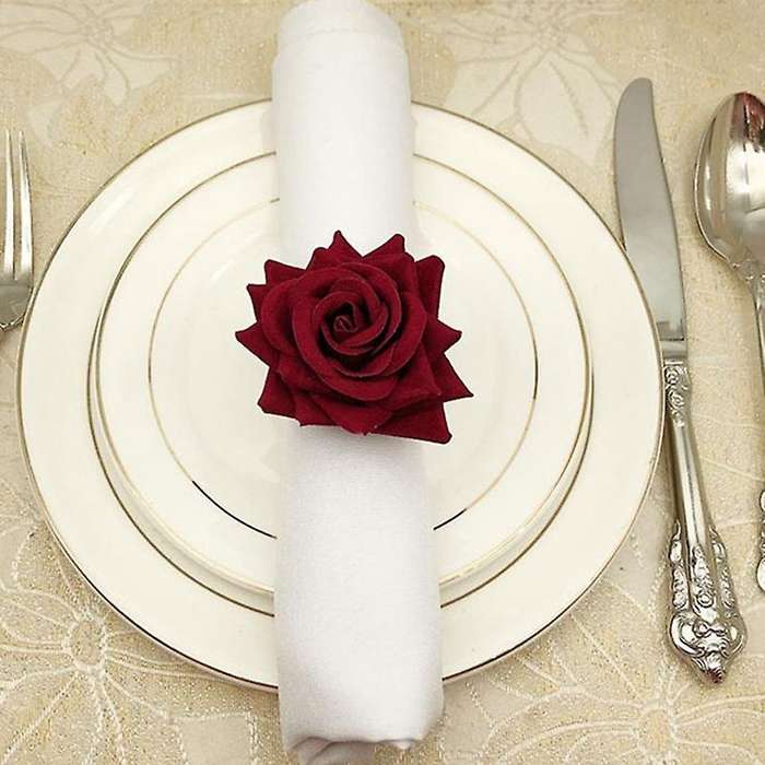 6pcs/lot Romantic Rose Napkin Rings Alloy for Wedding Holiday Banquet