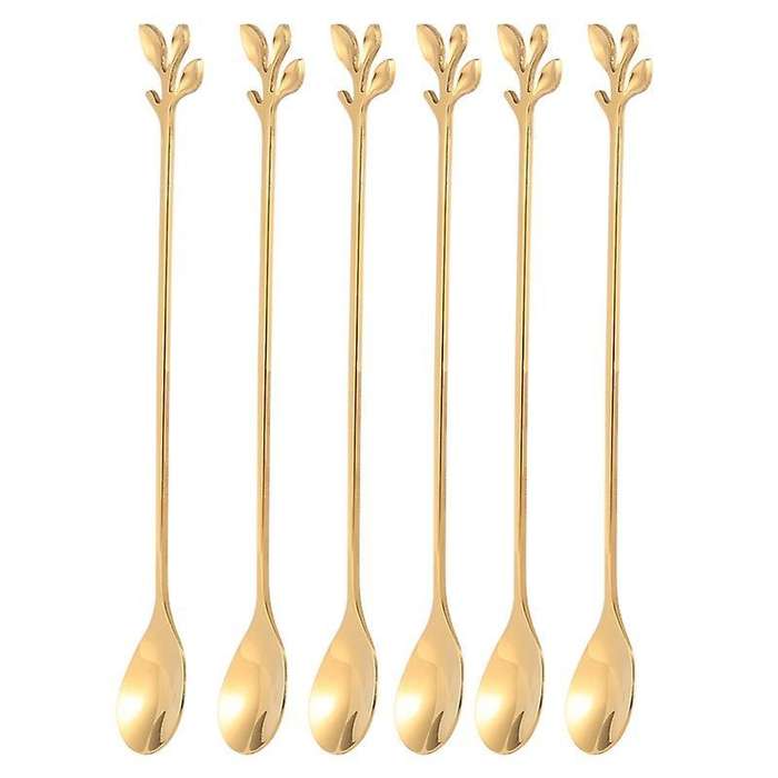 Iced Tea Spoons Set, Gold Leaf Cocktail Stirring Spoons (gold,6)