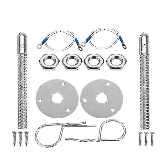 Universal Mount Bonnet Hood Pin Lock Latch Kit Racing Alloy Silver