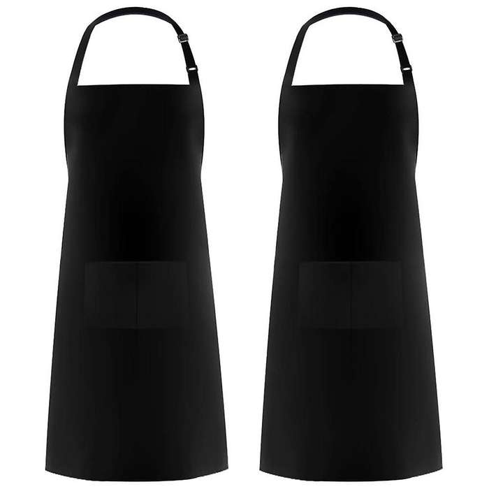 2 Pack Polyester Adjustable Bib Apron with 2 Pockets Cooking