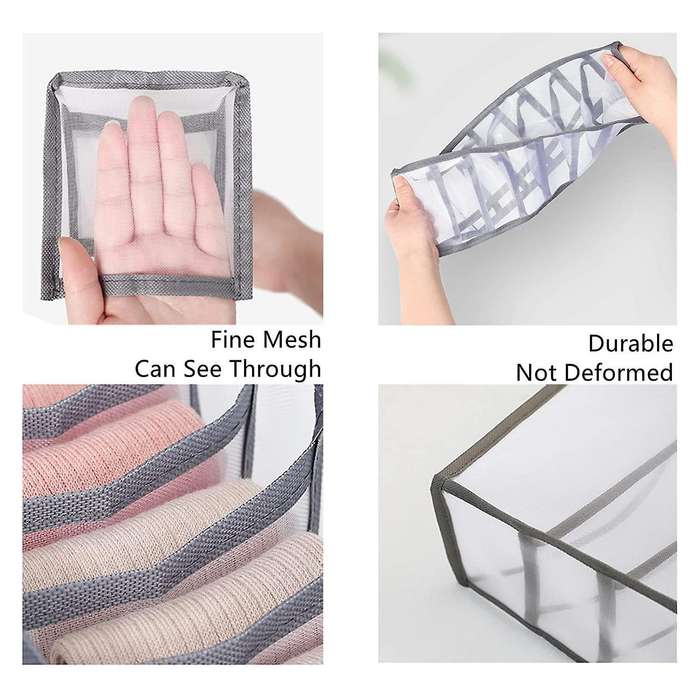 4 Set Underwear Drawer Organizer Sock Organizer,nylon Mesh - Gray