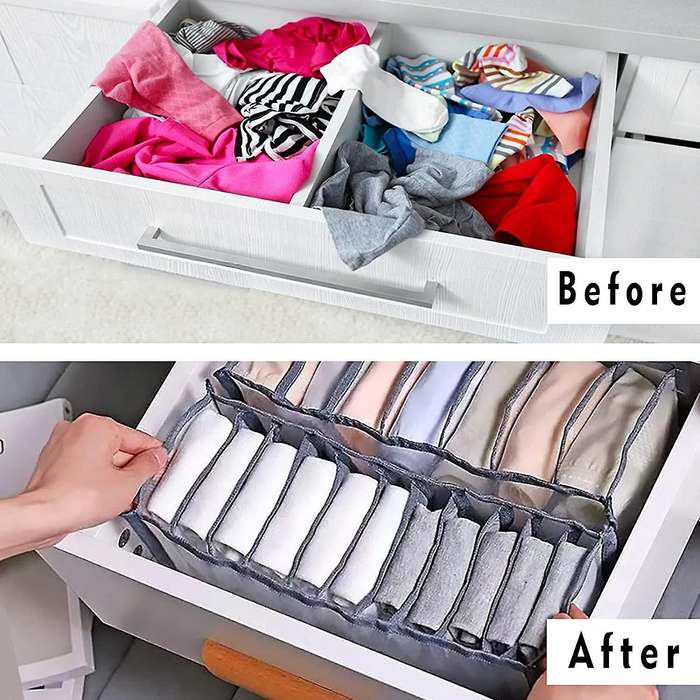 4 Set Underwear Drawer Organizer Sock Organizer,nylon Mesh - Gray