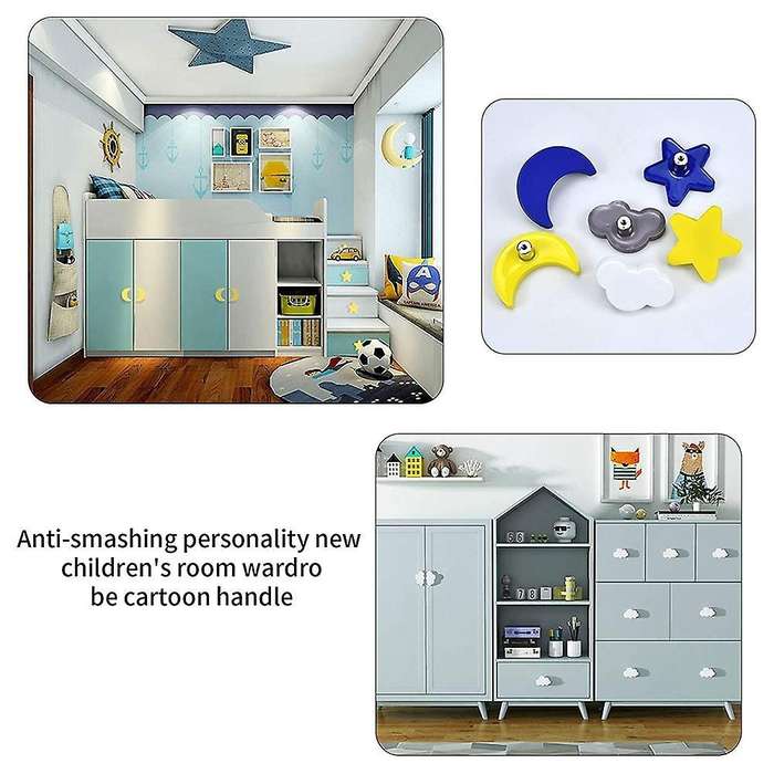 6 Pieces Cabinet Knobs Kids Knobs Stars Moon Clouds Knobs with Screw