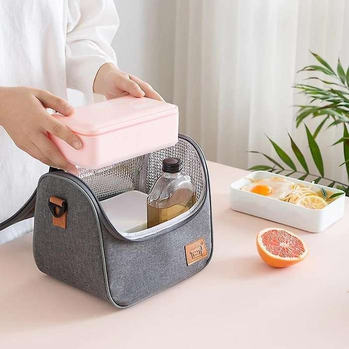 Lunch Bag, Large Capacity Thermal Bag Insulated Bag Lunch Box, Gray-d