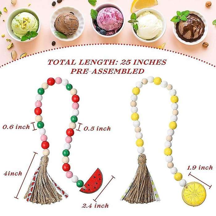 2pcs Fruit Wood Beaded Garland with Rustic Tassels,lemon with Tassels