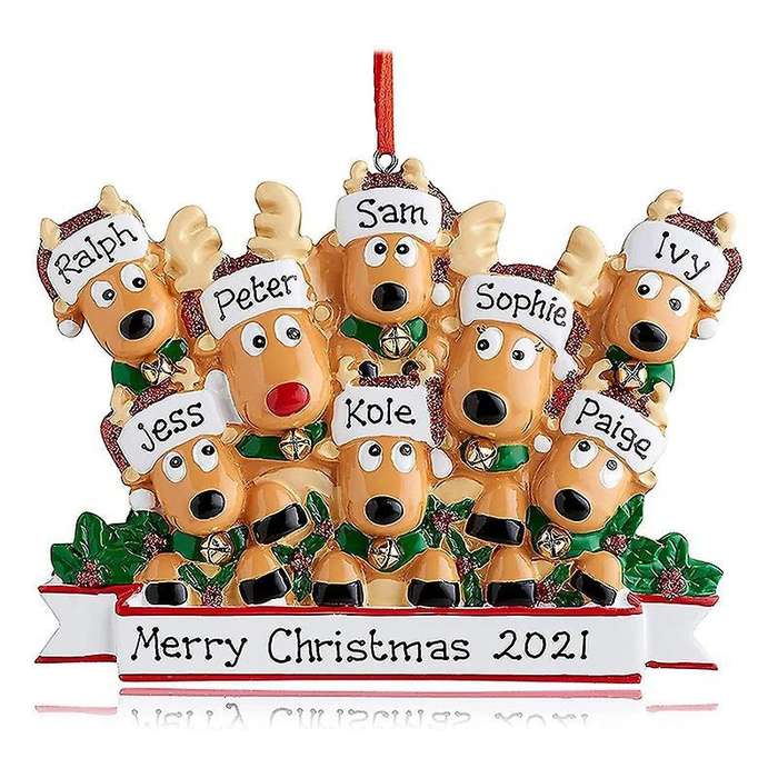 Personalized Deer Christmas Tree Ornament - Cute Deer (family Of 8)