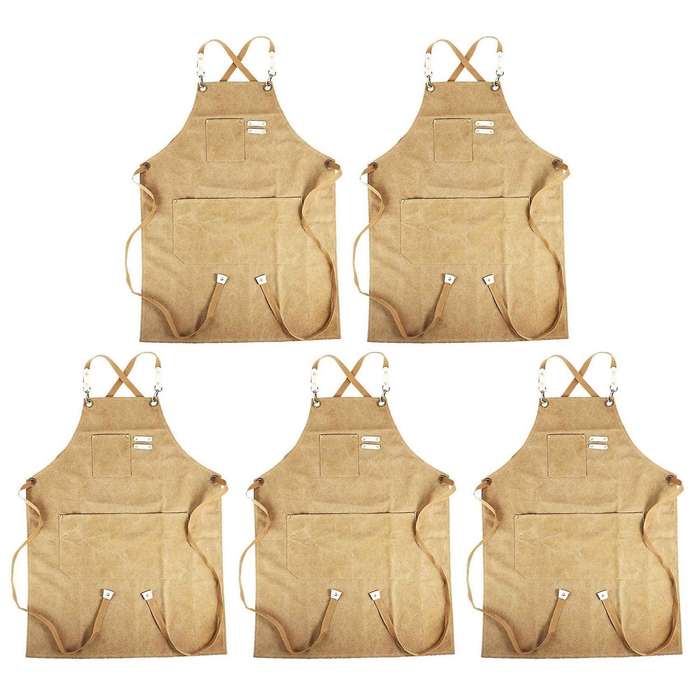 5x Canvas Cook Apron Barista Bartender Hairdressing Apron(brown)