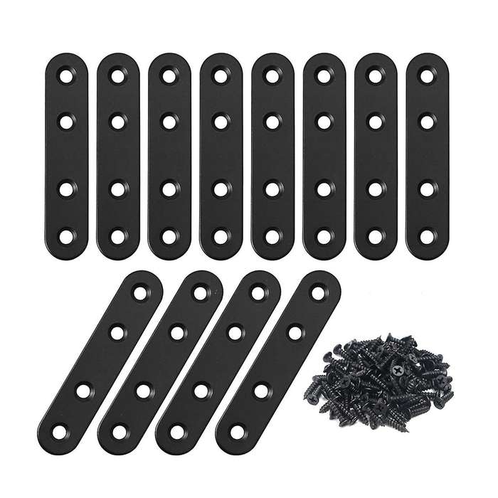 12 Pcs Straight Brackets Stainless Steel Brace Flat Metal for Wood
