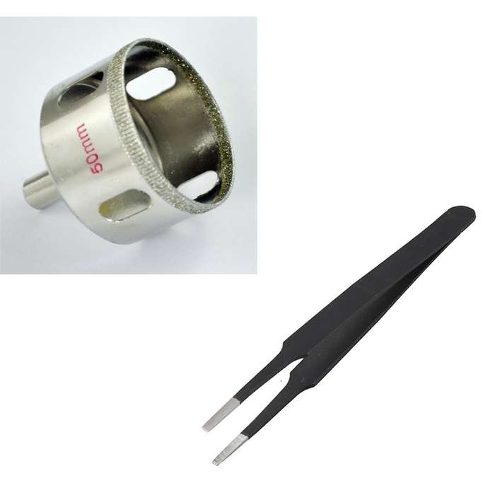 Silver Tone Diamond Tipped Glass Drilling Hole Saw 50mm