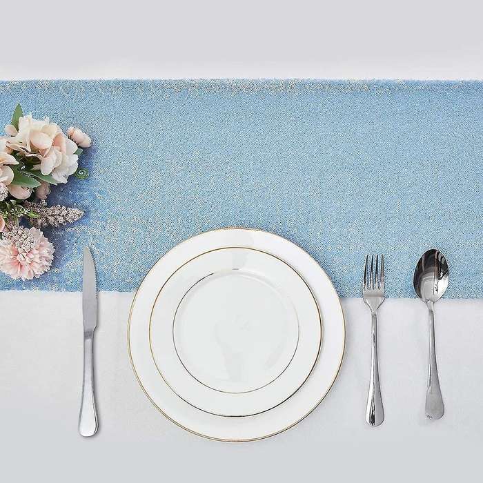 12 X108inch Sky Blue Sequin Table Runner, Tablecloth for Party Decor