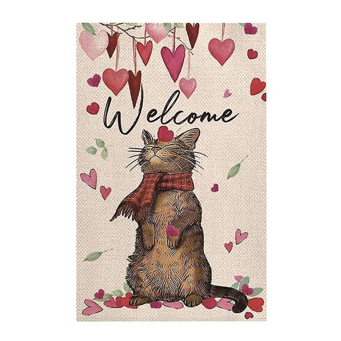 Welcome Love Heart Cat Valentine's Day Garden Flag Party Yard Decor