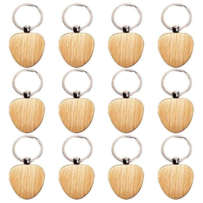 12pcs Blank Heart-shaped Wooden Key Chain Diy Wood Keychains Key Tags