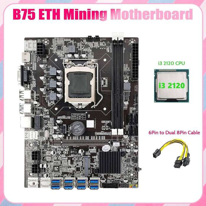 Eth Mining Motherboard+i3 2120 Cpu+6pin to Dual 8pin Cable Lga1155