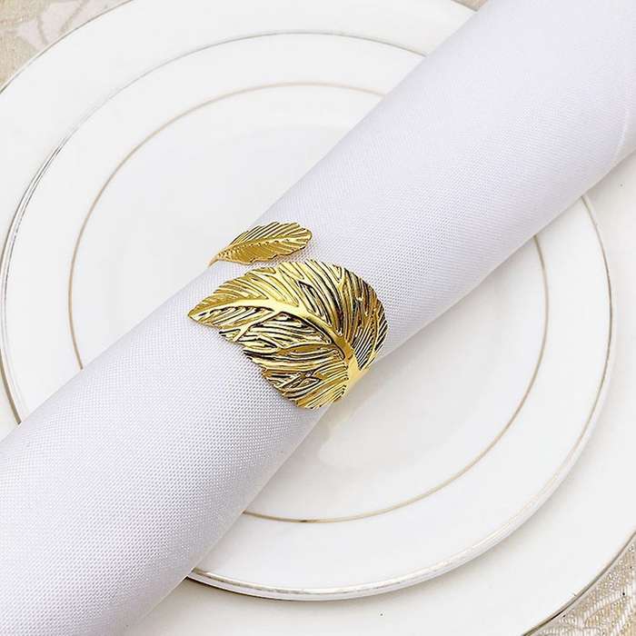 Napkin Rings Set Of 6, Metal Napkin Rings for Holiday Party Gold