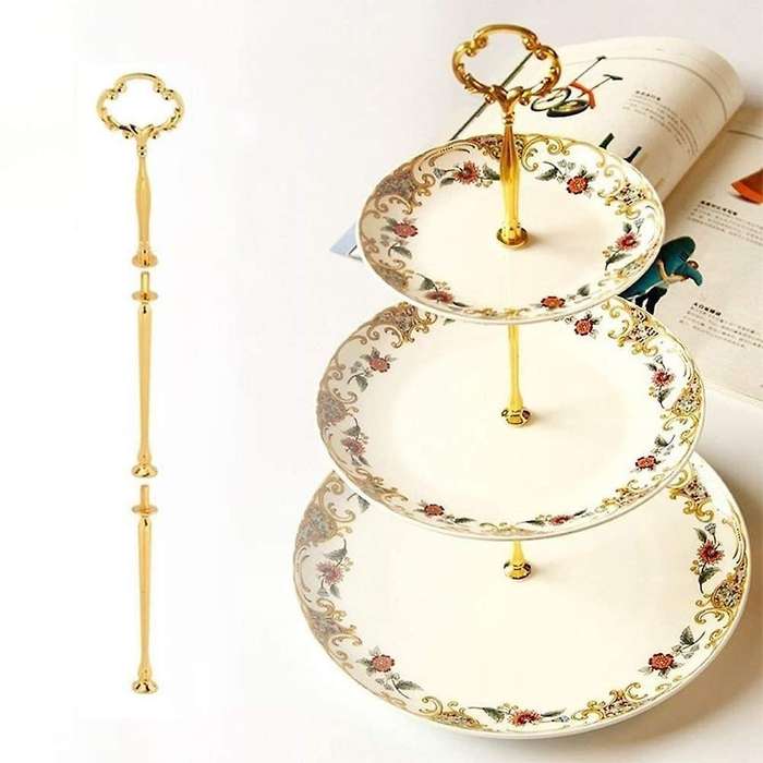 4 Set Of 3 Tier Cake Plate Stand Handle Hardware, 2 Styles , Gold