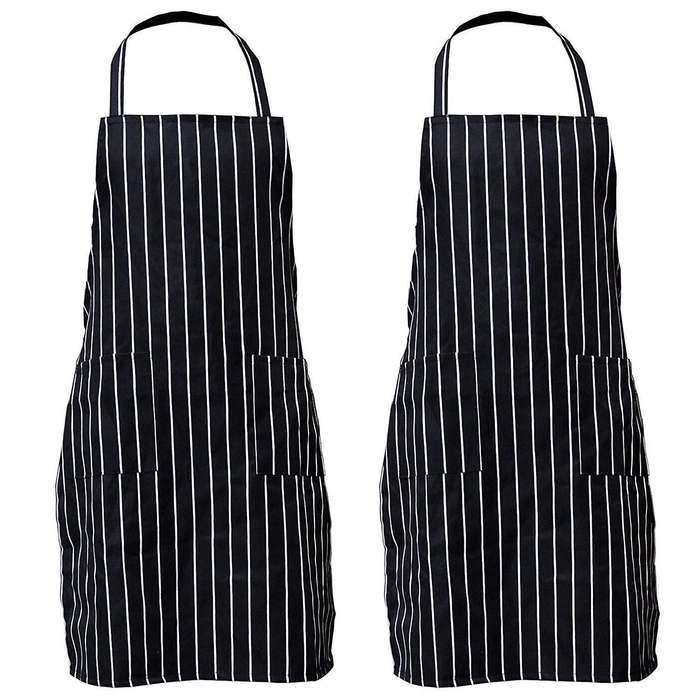 2 Pack Pockets Black Chef Apron for Women Men 30.3 Inch X 24 Inch