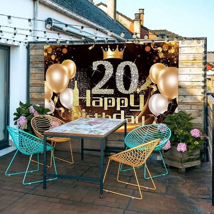 Black Gold Banner 20th Birthday Decoration Girl Birthday Background