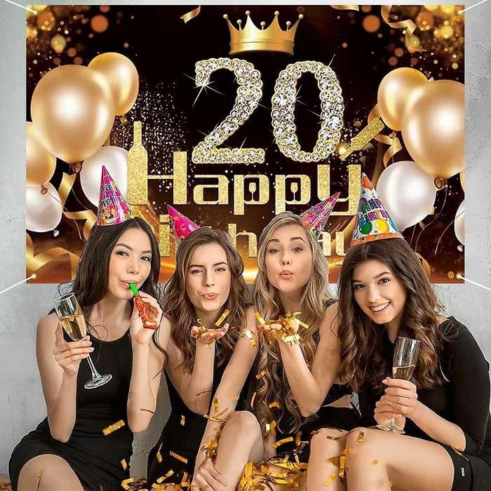 Black Gold Banner 20th Birthday Decoration Girl Birthday Background