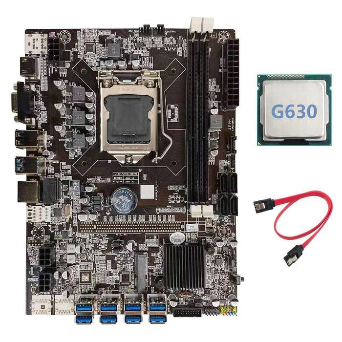 B75 Btc Mining Motherboard+g630 Cpu+sata Cable Lga1155 8xpcie Adapter