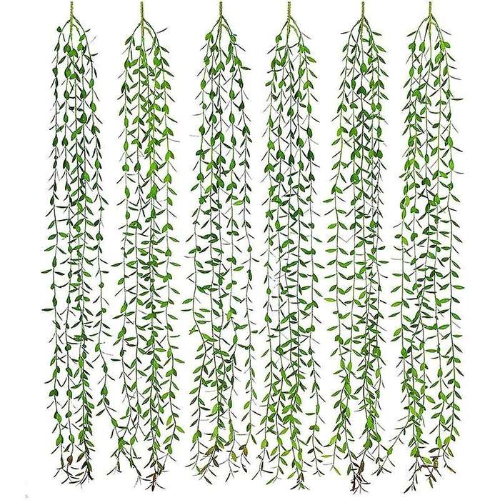6 Pcs Artificial Vines Fake Greenery Garland Willow Leaves