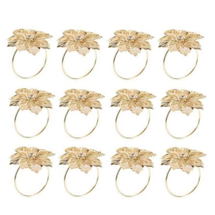12pcs Alloy Flower Design Napkin Rings for Wedding Receptions