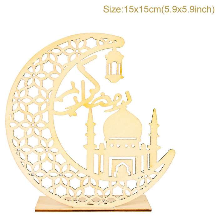 Eid Mubarak Ramadan Decoration, Stars and Moon Led Wooden Crafts C