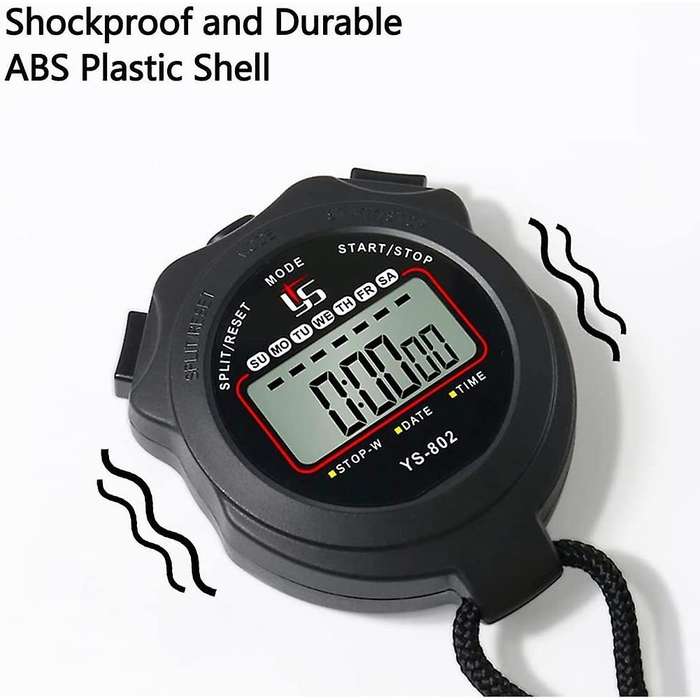 Sports Stopwatch with Clock Calendar, Shockproof Stopwatch,red