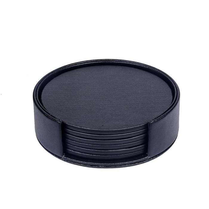 6pcs Pu Leather Marble Coaster Drink Coffee Cup Mat Round -3