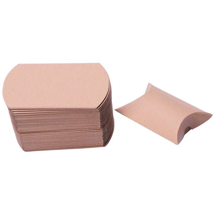 52x Wedding Favor Box Paper Pillow Party Cake Candy Bag Brown