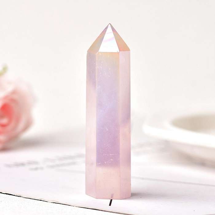 Natural Aura Rose Quartz Crystal Point Wand Healing Stone 7-8cm
