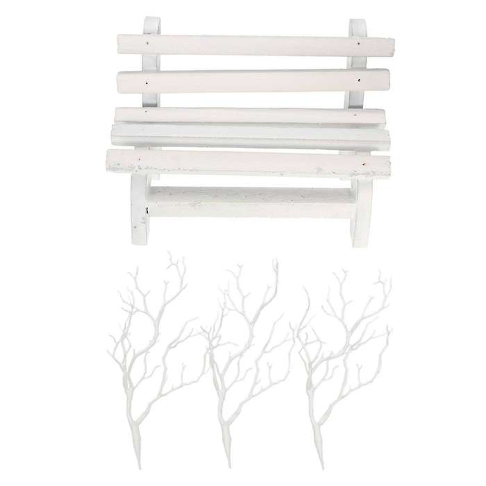 Miniature Landscape Diy Craft Garden Decor Wooden Chair Bench White