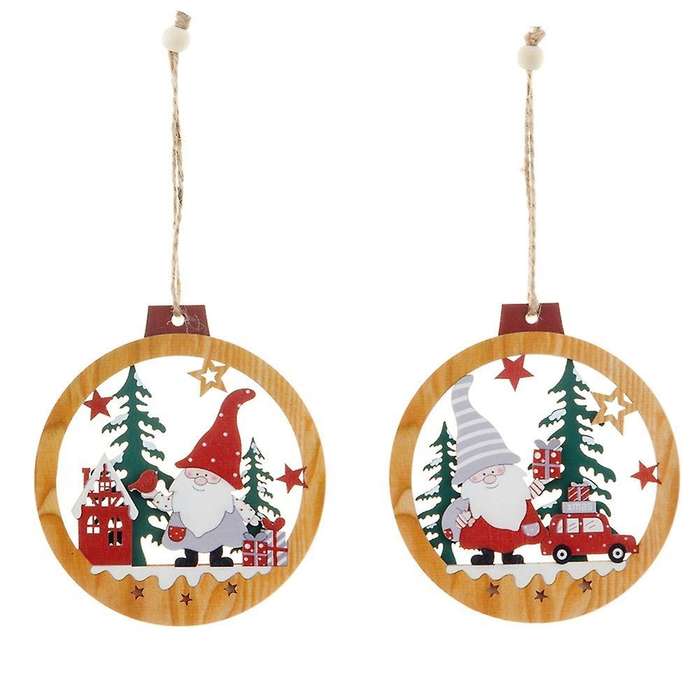 Christmas Decorations Wooden Double-layer Hollow Santa Claus Pendant