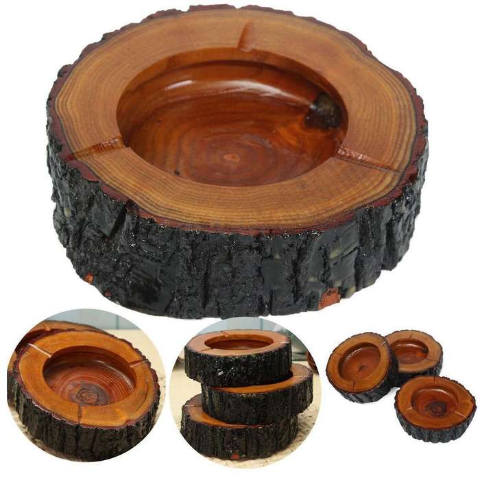 Bois Brun Rond Fumee Cendrier Tabac Porte-cendre De Cigarette 9-10cm