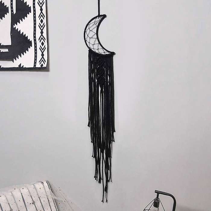 Macrame Boho Black Moon Dream Catcher,nursery Decor Finds Wall Decor