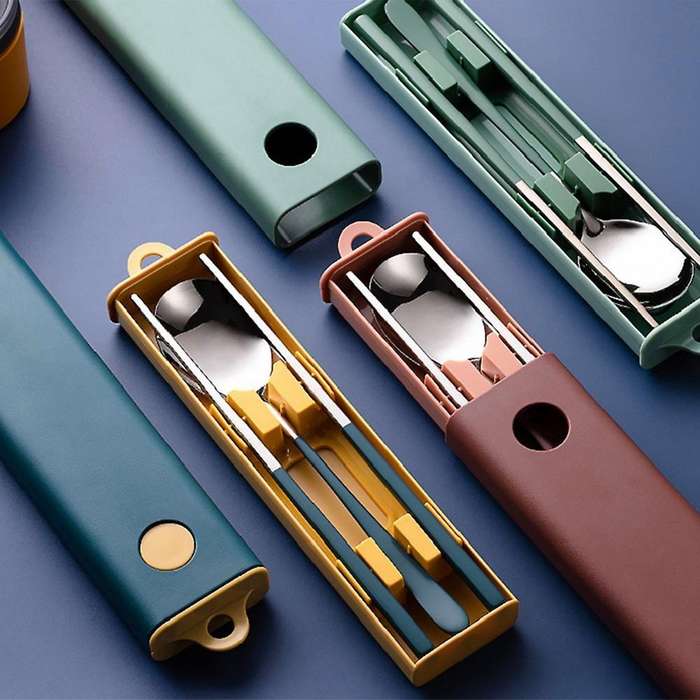 Stainless Steel Cutlery Set Chopsticks Spoon Set with Box Pink