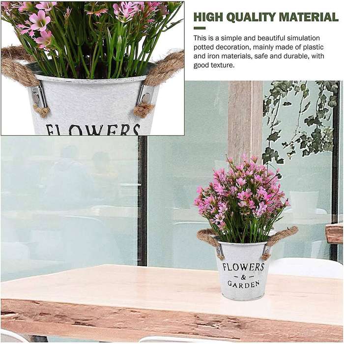 Artificial Bonsai Flower Fake Flowers with Vase Iron Sheet Pink