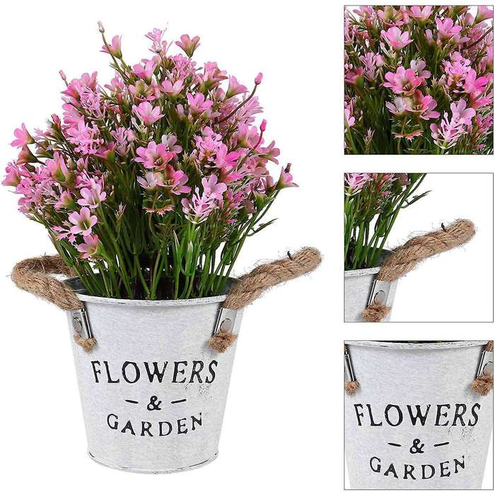 Artificial Bonsai Flower Fake Flowers with Vase Iron Sheet Pink