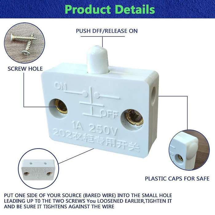 4 Pcs Cabinet Door Lamp Switch Applicable to 12v 24v 110v White