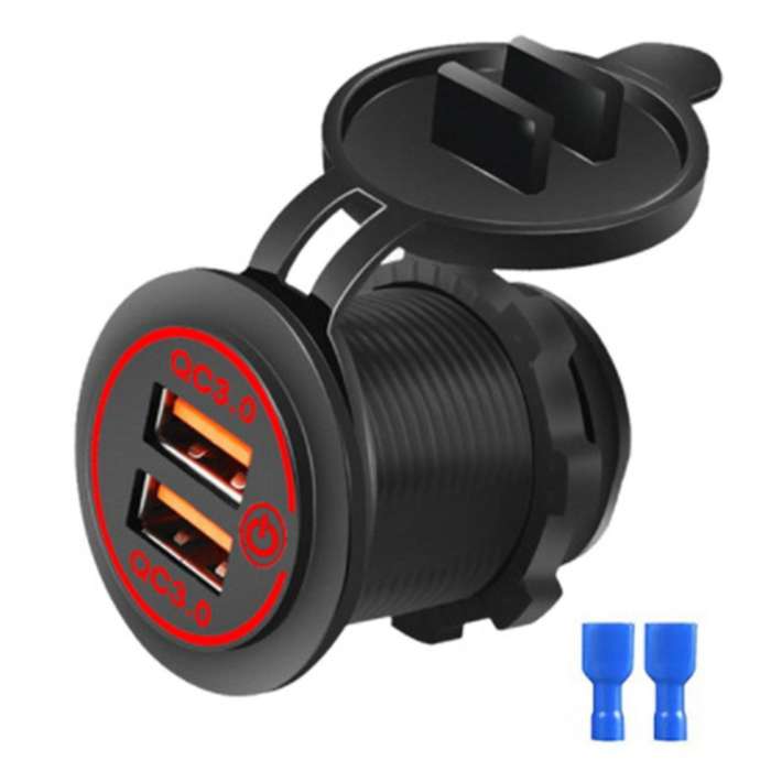 Dual Usb Car Charger Socket for 12v-24v Motorcycle Boat Red Light