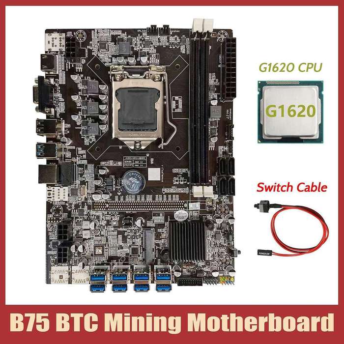 B75 Btc Mining Motherboard+g1620 Cpu+switch Cable Lga1155 8xpcie