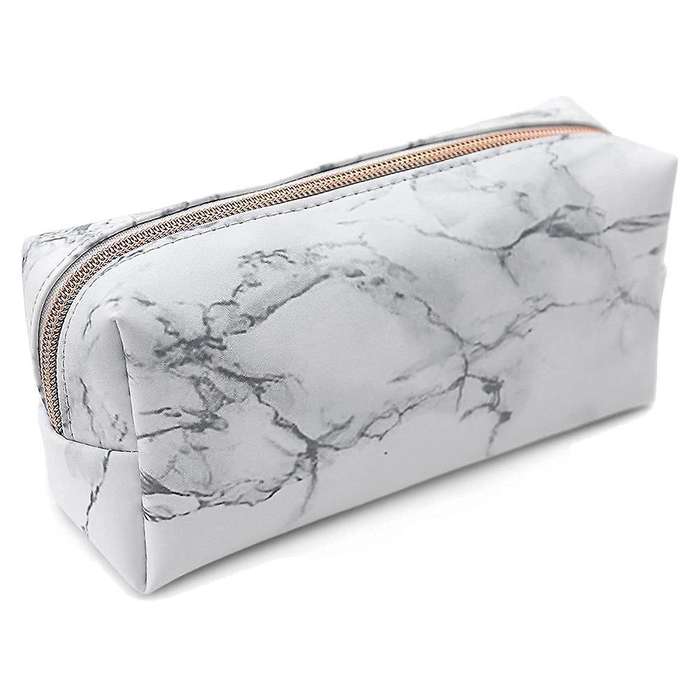 White Marble Pu Stationery Pencil Case Makeup Bag with Rose Gold Zip