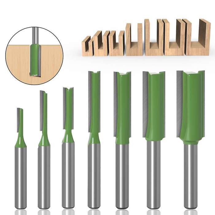 7pcs 1/4 Inch Shank Single Double Flute Straight Bit Milling Cutter