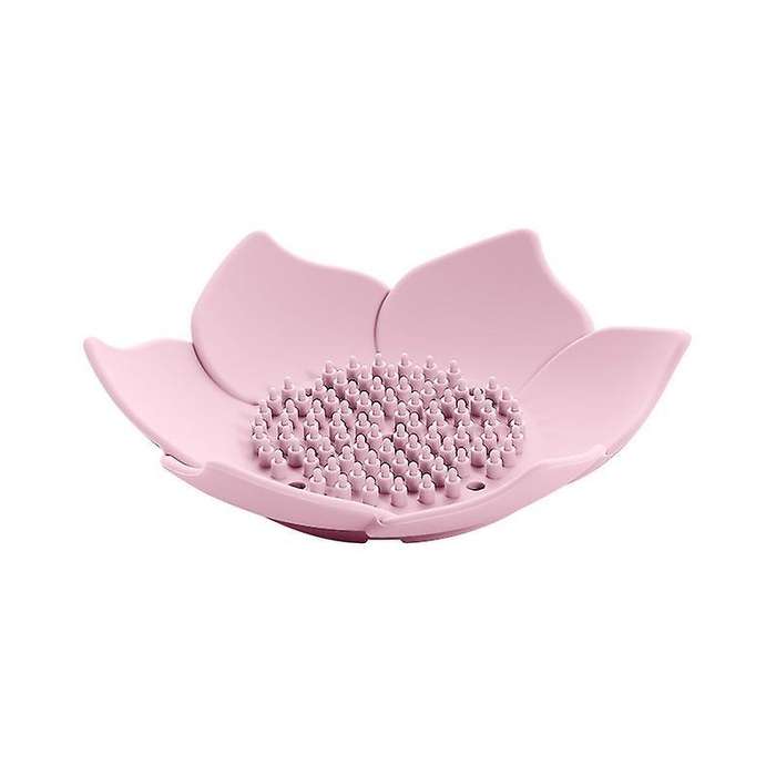 Draining Soap Dish Plate Lotus Shape Silicone Box Portable Pink