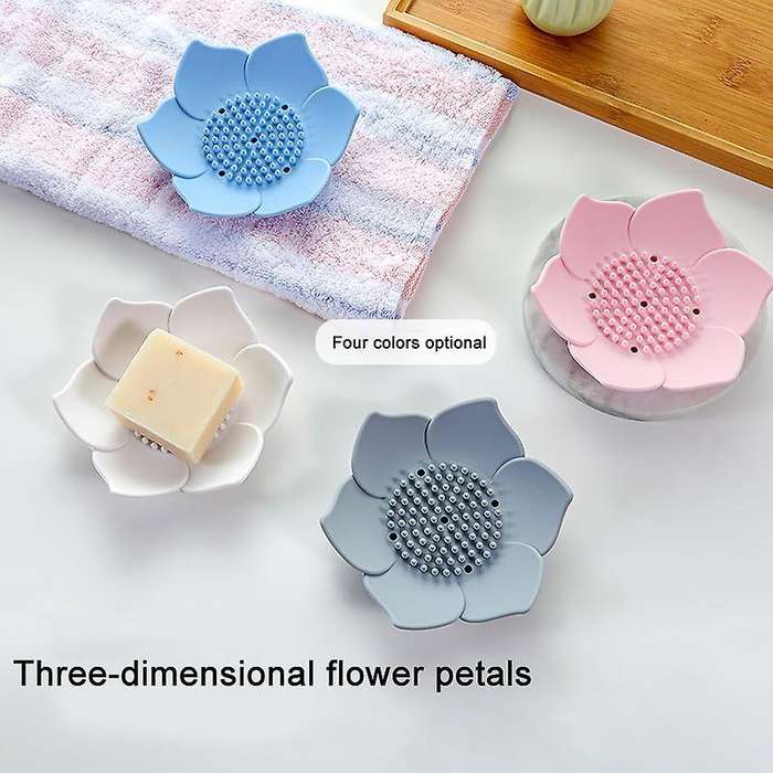 Draining Soap Dish Plate Lotus Shape Silicone Box Portable Pink